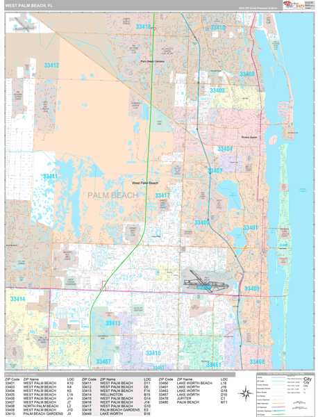 West Palm Beach City Wall Map Premium Style